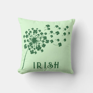 Irish - Four Leaf Clover Dandelion Throw Pillow