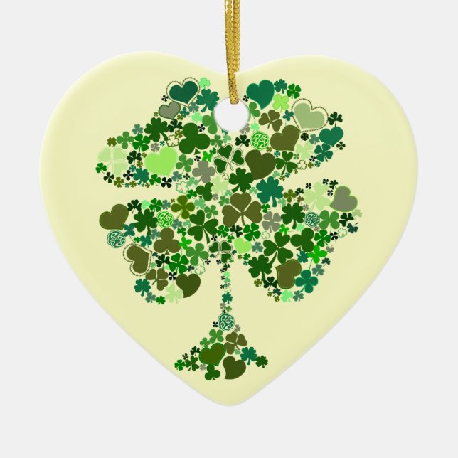 Irish Four Leaf Clover Heart Christmas Ornament (Front)