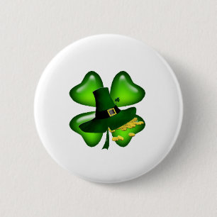 Irish Four Leaf Clover Lucky Shamrocks Pinback Button