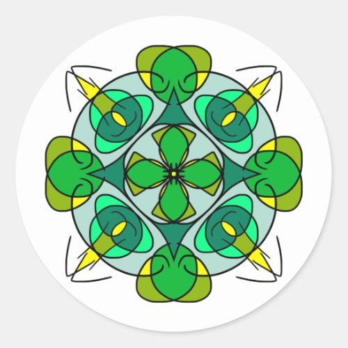 Irish Four Leaf Clover Mandala Classic Round Sticker