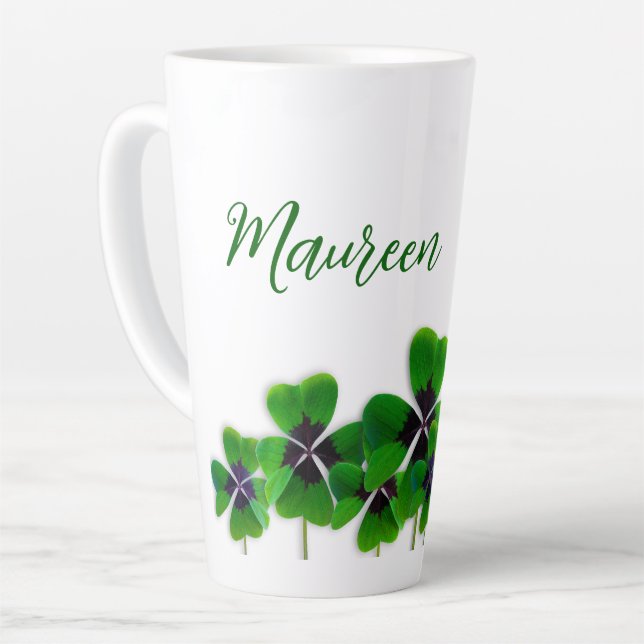 Irish Four-leaf Clover Name Latte Mug (Left Angle)