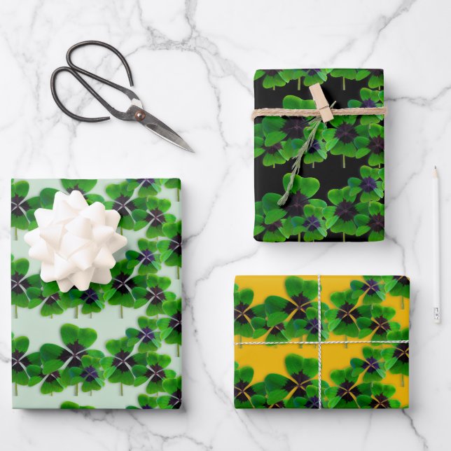 Irish Four Leaf Clover Pattern Wrapping Paper Sheets (Front)