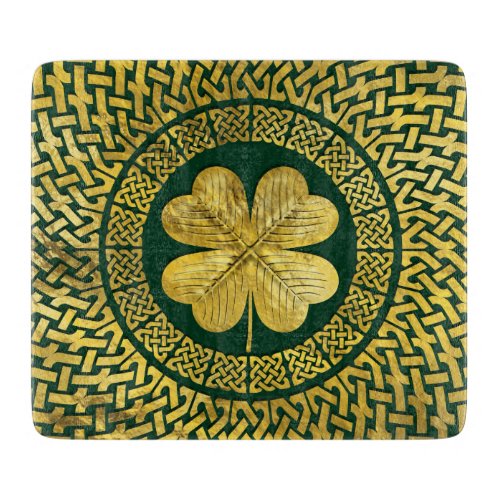Irish Four_leaf clover with Celtic Knot Cutting Board