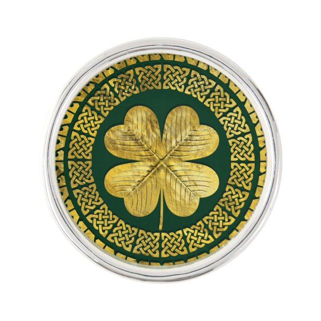 Irish Four-leaf clover with Celtic Knot Pin (Front)