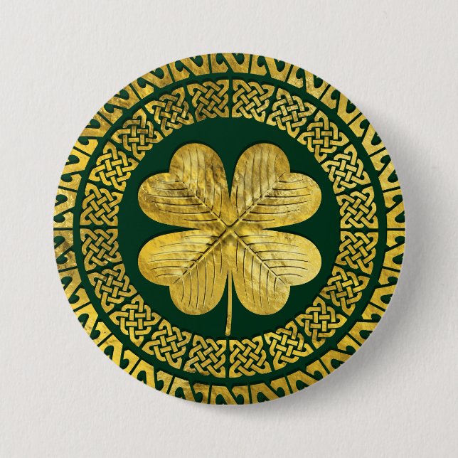 Irish Four-leaf clover with Celtic Knot Pinback Button (Front)