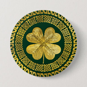 Irish Four-leaf clover with Celtic Knot Pinback Button