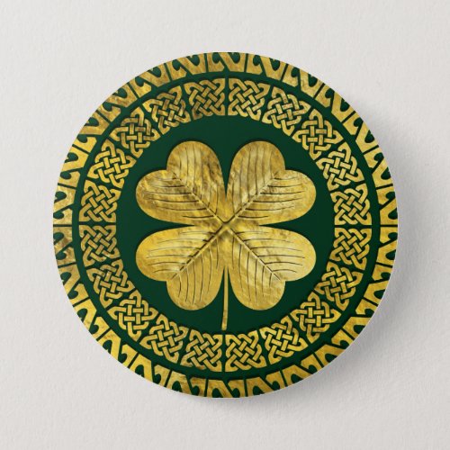 Irish Four_leaf clover with Celtic Knot Pinback Button