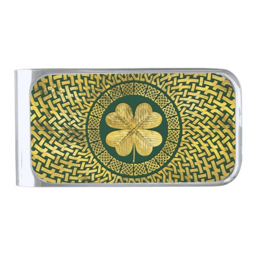Irish Four_leaf clover with Celtic Knot Silver Finish Money Clip