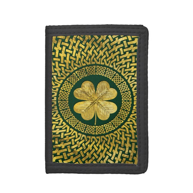 Irish Four-leaf clover with Celtic Knot Tri-fold Wallet (Front Vertical)