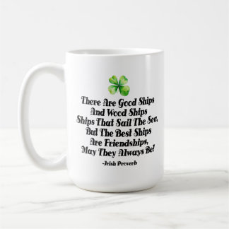 Irish Friendship Ships Proverb Four Leaf Clover Coffee Mug
