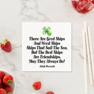 Irish Friendship Ships Proverb Four Leaf Clover Napkins