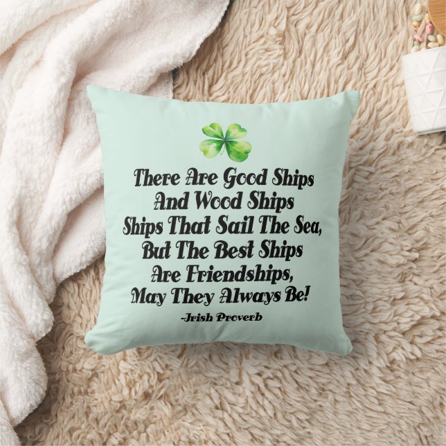 Irish Friendship Ships Proverb Four Leaf Clover  Throw Pillow (Blanket)