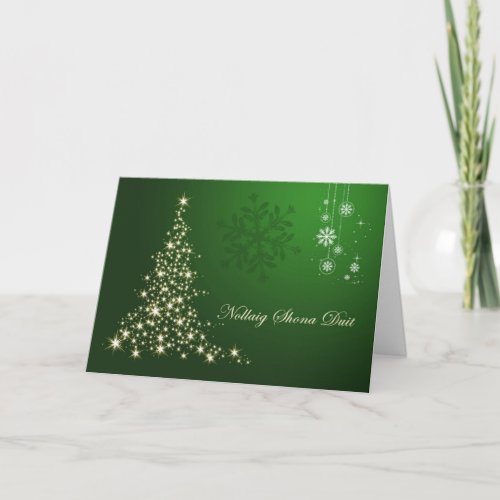 Irish Gaelic Christmas green gold sparkling tree Holiday Card