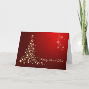 Irish Gaelic Christmas, red & gold sparkling tree Holiday Card