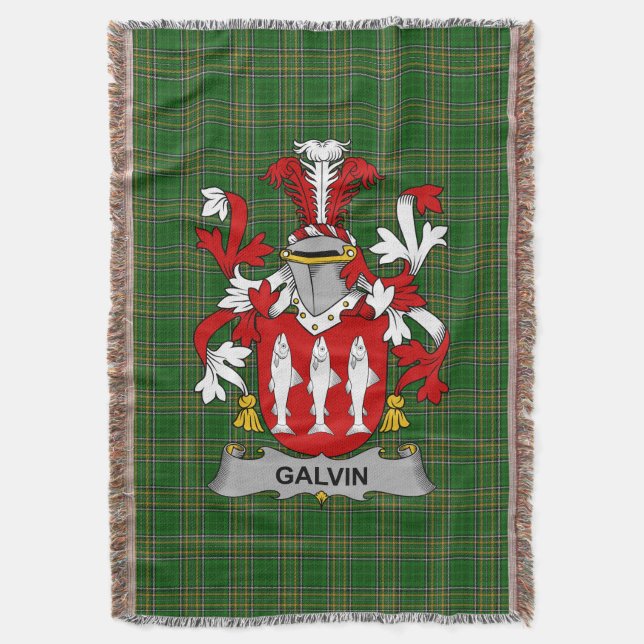  Irish Galvin or O_Galvin Coat of Arms Family Cres Throw Blanket (Front Vertical)