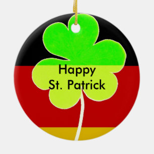 Irish German Flag Shamrock Clover St. Patrick Fun Ceramic Ornament