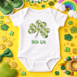 Irish Girl Plaid Shamrock St. Patrick's Day Baby Bodysuit