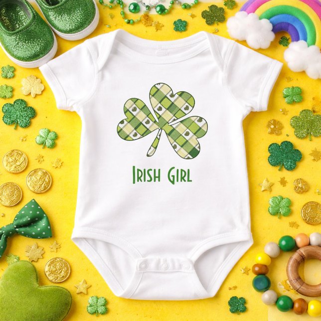 Irish Girl Plaid Shamrock St. Patrick's Day Baby Bodysuit (Creator Uploaded)