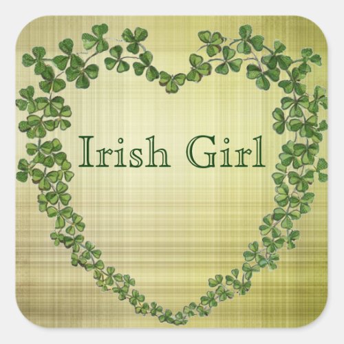 Irish Girl Shamrock Heart Square Sticker