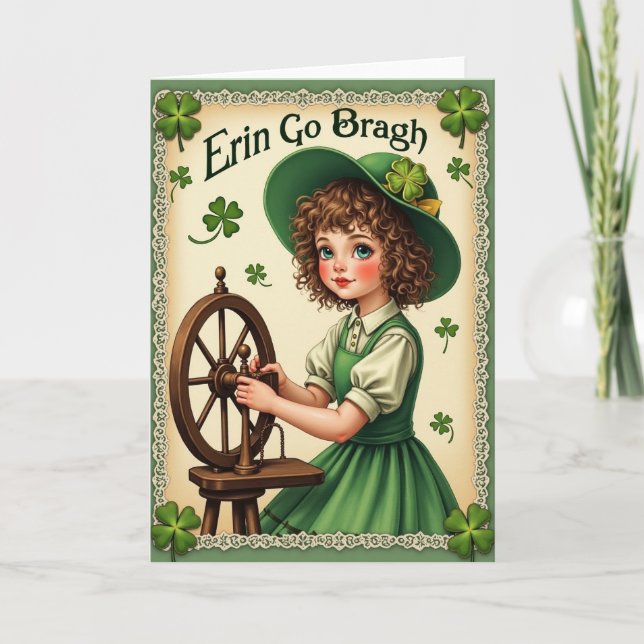 Irish Girl Spinning Wheel Card (Front)