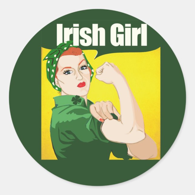 Irish Girl Vintage Rosie Riveter Classic Round Sticker (Front)