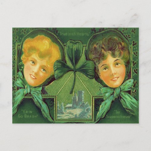 Irish Girls Shamrock Blarney Castle Postcard