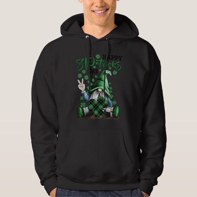Irish Gnome Lucky Plaid Shamrock Leprechaun St Pat Hoodie (Front)