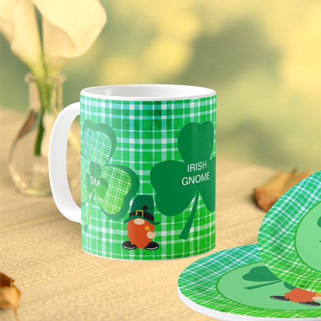 Irish Gnome Monogram Shamrock St Patricks Coffee Mug (Irish Gnome Monogram Shamrock St Patrick's Coffee Mug)