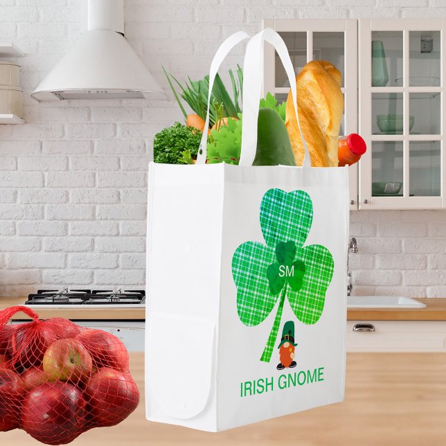 Irish Gnome Monogram Shamrock St Patricks Reusable Grocery Bag (Irish Gnome Monogram Shamrock St Patrick's Reusable Grocery Bag)