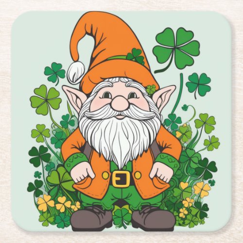 Irish Gnome Square Paper Coaster
