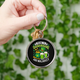 Irish Gnome St Patricks Prone to Shenanigans Keychain