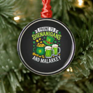 Irish Gnome St Patricks Prone to Shenanigans  Metal Ornament