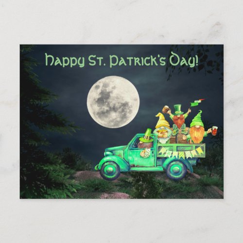 Irish Gnomes and Full Moon St Patricks Day Postcard