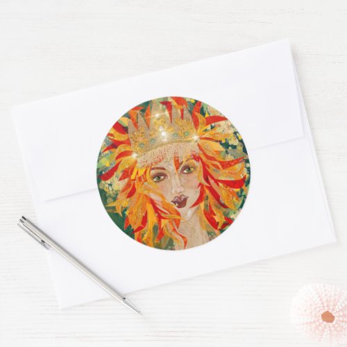 Irish Goddess Eire Fiery Redhead Ginger Fire Queen Classic Round Sticker