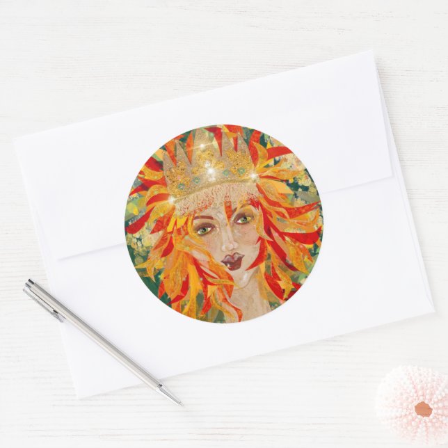 Irish Goddess Eire Fiery Redhead Ginger Fire Queen Classic Round Sticker (Envelope)