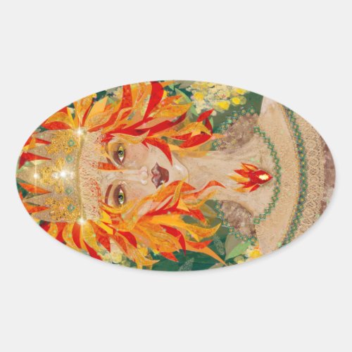 Irish Goddess Eire Fiery Redhead Ginger Fire Queen Oval Sticker
