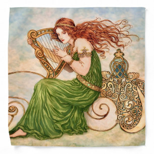 Irish Goddess Playing Harp – Celtic Art Nouveau  Bandana