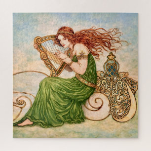 Irish Goddess Playing Harp – Celtic Art Nouveau Jigsaw Puzzle