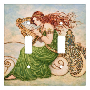 Irish Goddess Playing Harp – Celtic Art Nouveau  Light Switch Cover