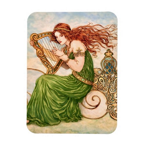 Irish Goddess Playing Harp – Celtic Art Nouveau 