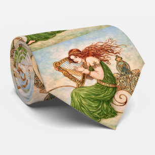 Irish Goddess Playing Harp – Celtic Art Nouveau Neck Tie