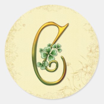 Irish Gold Monogram C Classic Round Sticker by SpiceTree_Weddings at Zazzle