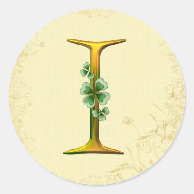 Irish Gold Monogram I Classic Round Sticker (Front)