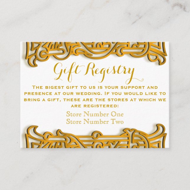 Irish Gold Monogram Wedding Gift Registry Card (Front)