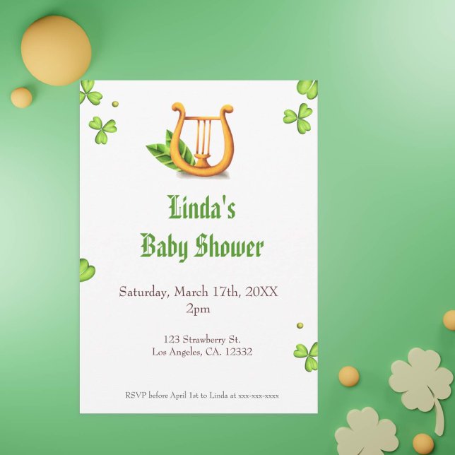 Irish Golden Harp Neutral Baby Shower Invitation (Creator Uploaded)