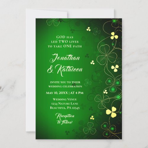 Irish Golden Leaf Clover Design Wedding Blessing Invitation