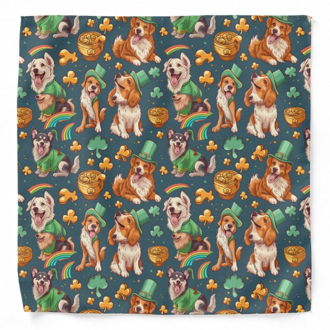 Irish Golden Pot Woofs St. Patrick Pattern Bandana (Front)