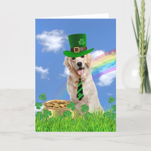 Irish Golden Retriever With Pot of Gold Holiday Card