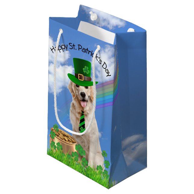 Irish Golden Retriever With Pot of Gold  Small Gift Bag (Front Angled)