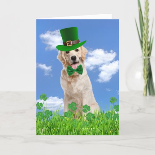 Irish Golden Retriever with Shamrocks Holiday Card